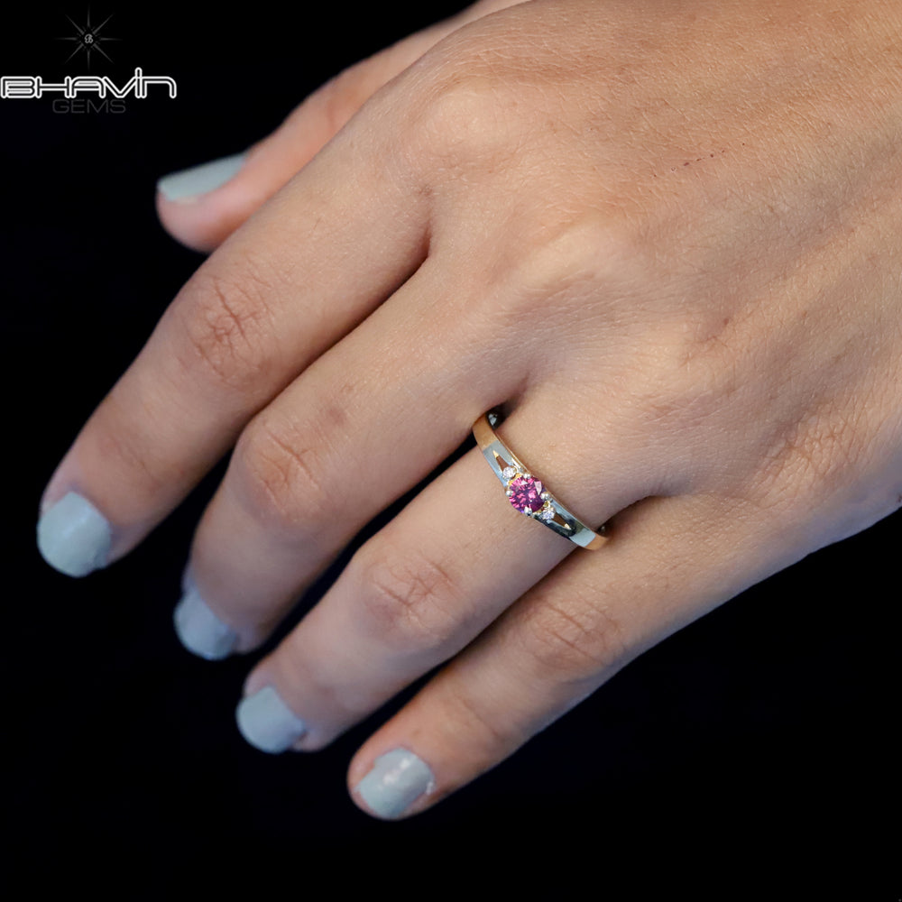 Round Diamond Natural Diamond Ring Pink Color Gold Ring Engagement Ring