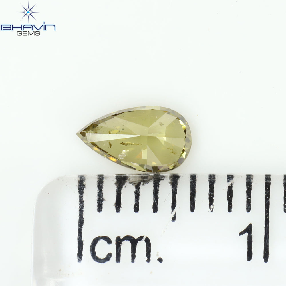 0.35 CT Pear Shape Natural Diamond Green (Chameleon) Color SI2 Clarity (6.28 MM)