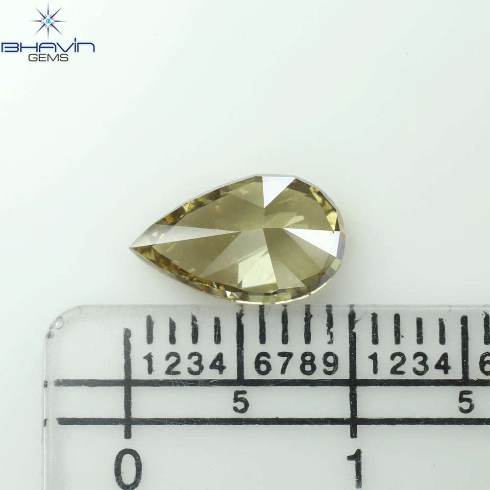 1.51 CT Pear Shape Natural Diamond Green Yellow (Chameleon) Color SI2 Clarity (9.64 MM)