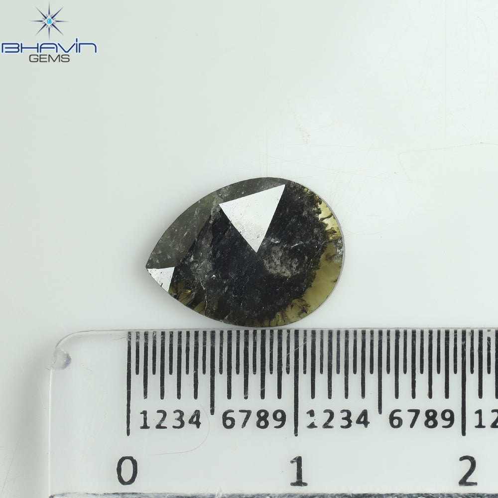 1.41 CT Pear Slice Shape Natural Diamond Brown-Green Color I3 Clarity (11.95 MM)
