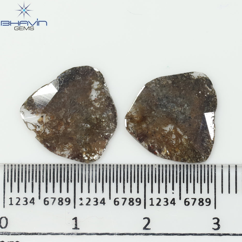 4.03 CT/2PCS Uncut Slice Shape Natural Diamond Brown Color I3 Clarity (13.50 MM)