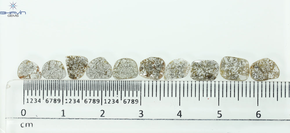 2.23 CT/7 ピース スライス形状 天然ダイヤモンド ソルト アンド ペッパー カラー I3 クラリティ (9.06 MM)