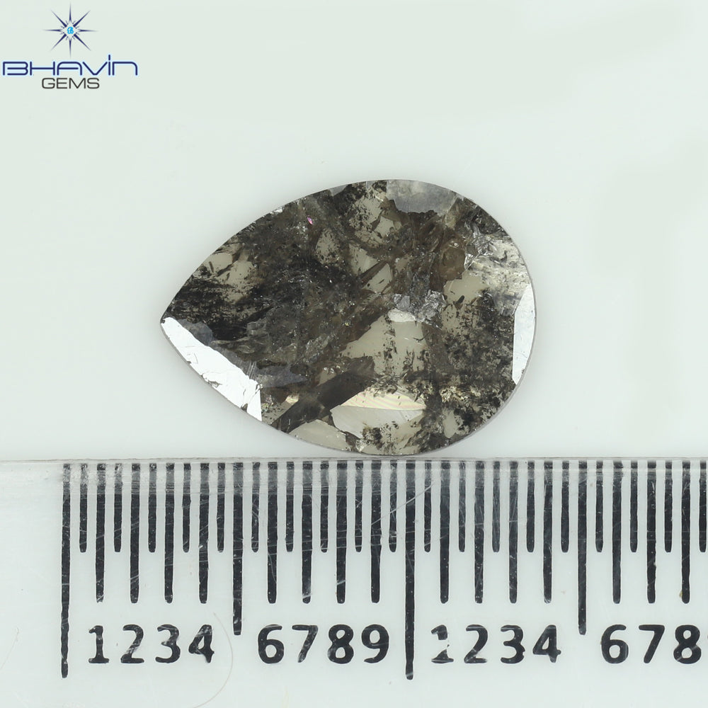 1.06 CT Pear Slice Shape Natural Diamond Salt And Pepper Color I3 Clarity (10.94 MM)