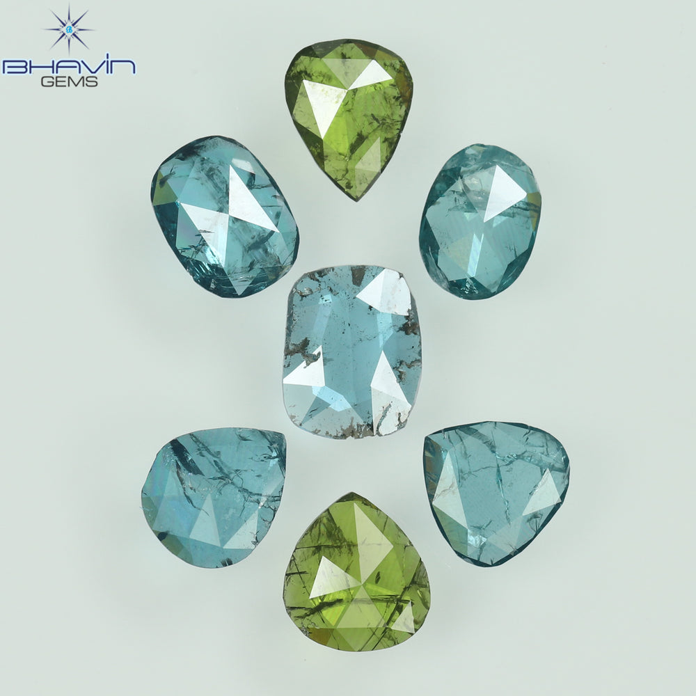 1.67 CT/7 Pcs Slice Shape Natural Diamond Blue Green Color I2 Clarity (5.65 MM)