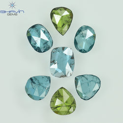 1.67 CT/7 Pcs Slice Shape Natural Diamond Blue Green Color I2 Clarity (5.65 MM)