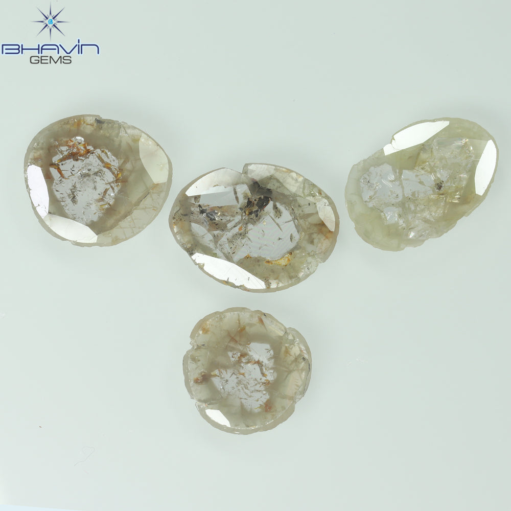 2.53 CT/4 Pcs Slice Shape Natural Loose Diamond Grayish Green Color I3 Clarity (10.48 MM)