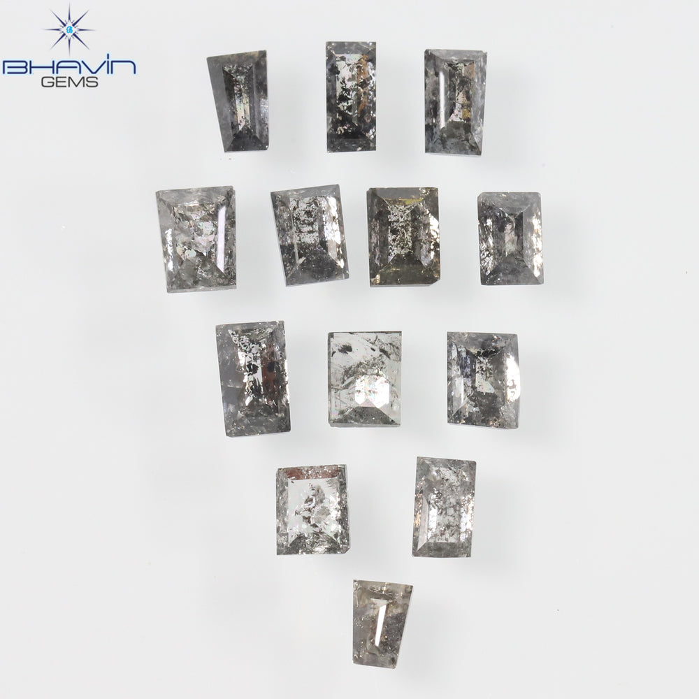 0.83 CT/13 Pcs Square Baguette Shape Natural Diamond Salt And Pepper Color I3 Clarity (3.10 MM)