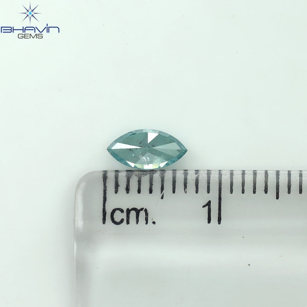 0.36 CT マーキス シェイプ ナチュラル ダイヤモンド グリーンがかったブルー カラー SI1 クラリティ (6.85 MM)