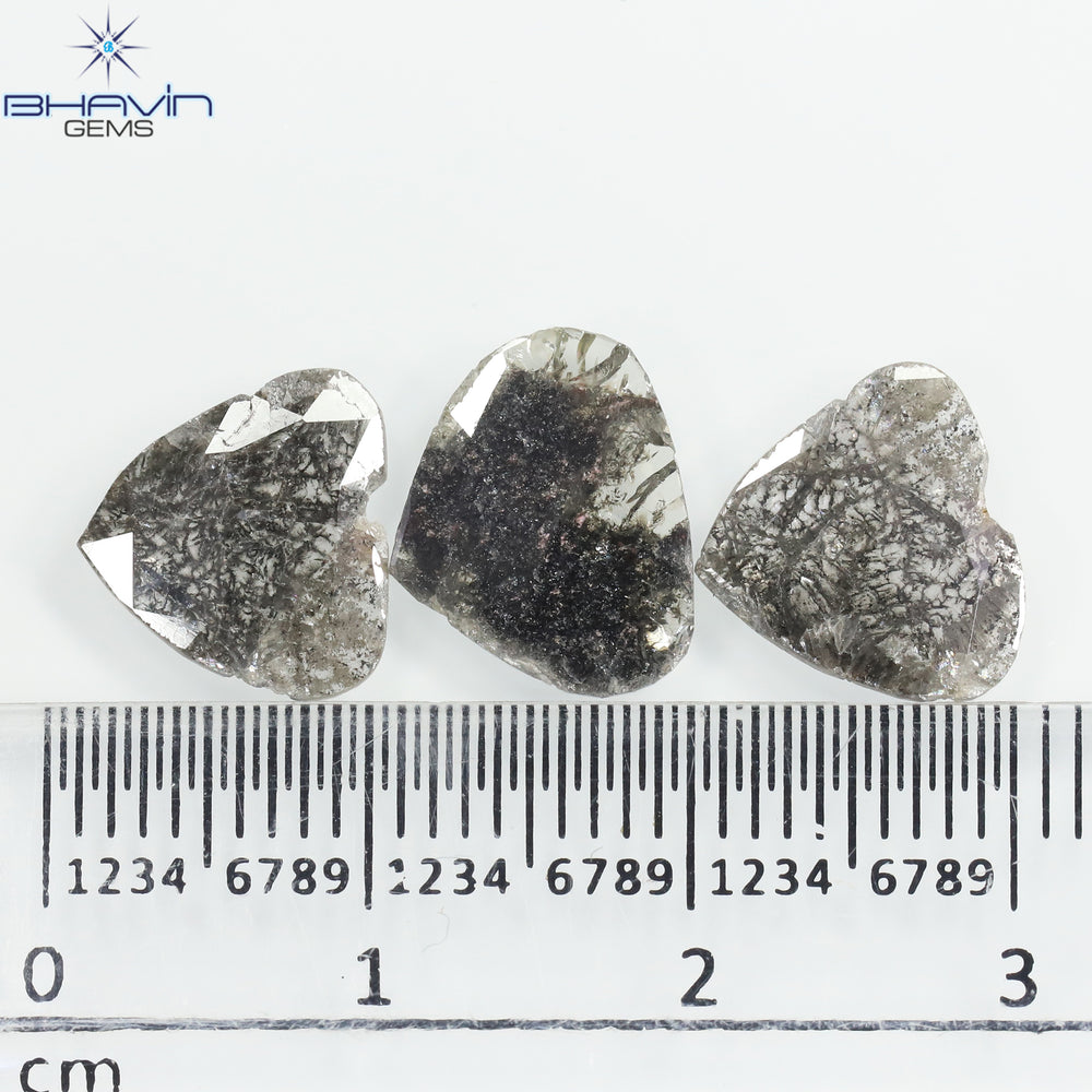 3.48 CT/3 Pcs Slice Shape Natural Diamond Salt And Pepper Color I3 Clarity (9.75 MM)
