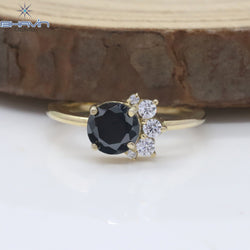 Round Diamond Black Diamond Natural Diamond Ring Gold Ring Engagement Ring