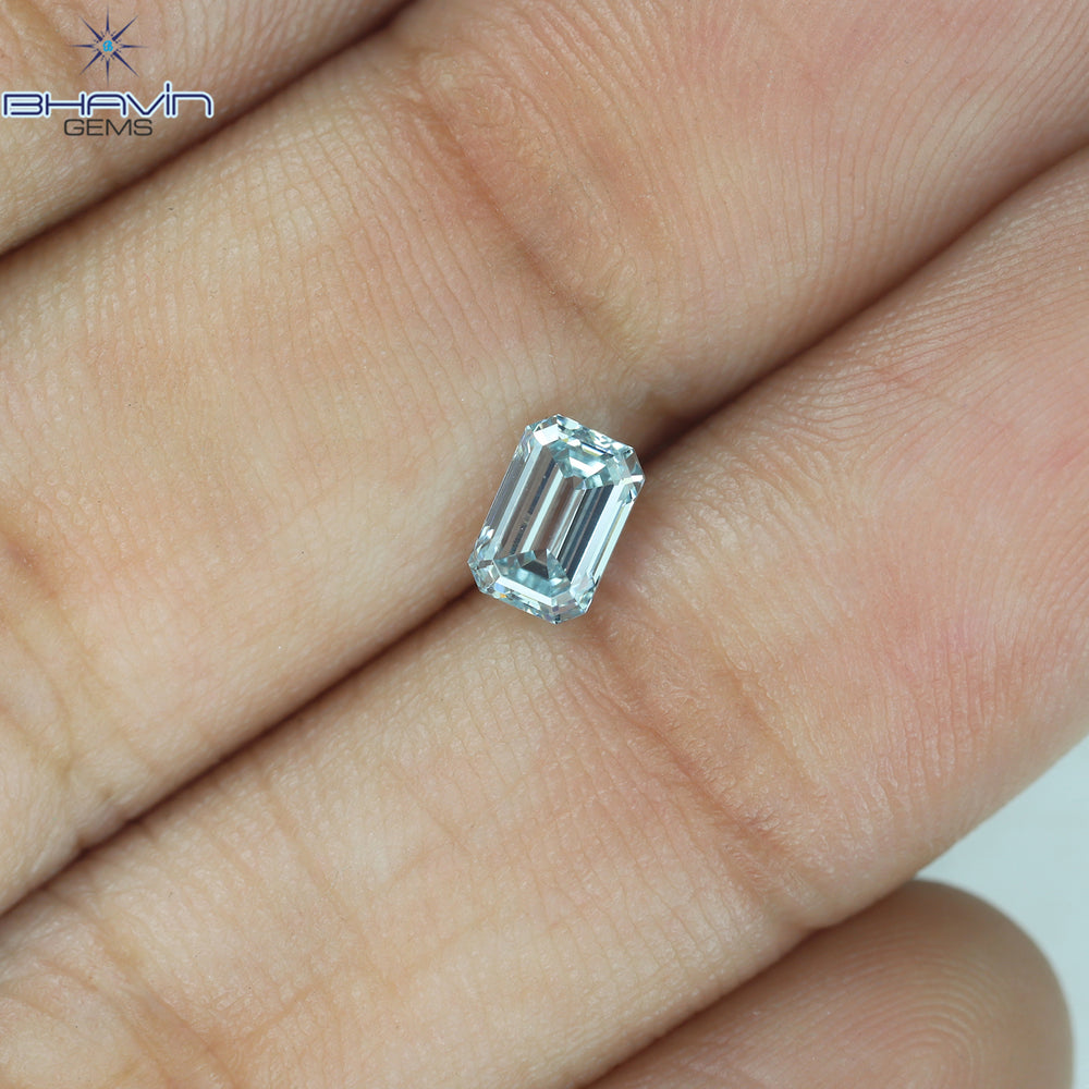 0.49 CT Emerald Shape Natural Diamond Greenish Blue Color VS1 Clarity (5.32 MM)