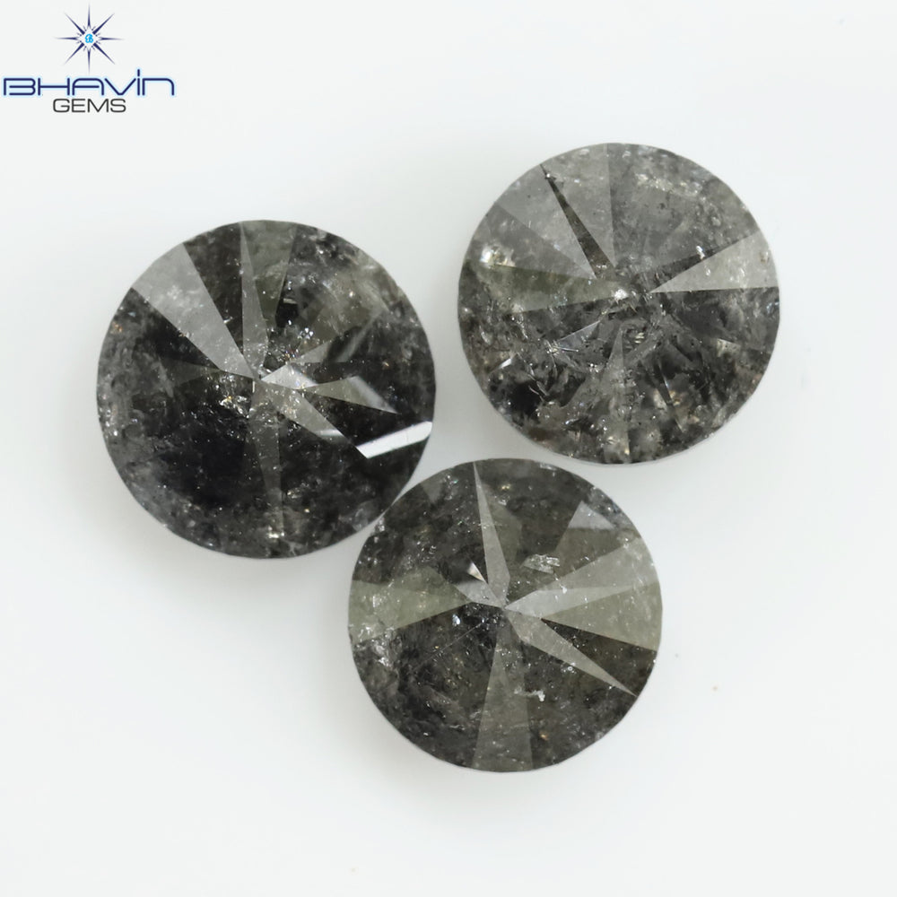 2.37 CT/3 Pcs Round Shape Natural Loose Diamond Salt And pepper Color I3 Clarity (5.60 MM)