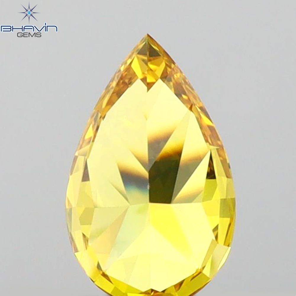 GIA Certified 1.07 CT Pear Diamond Enhanced Orange-Yellow Color (8.35 MM)