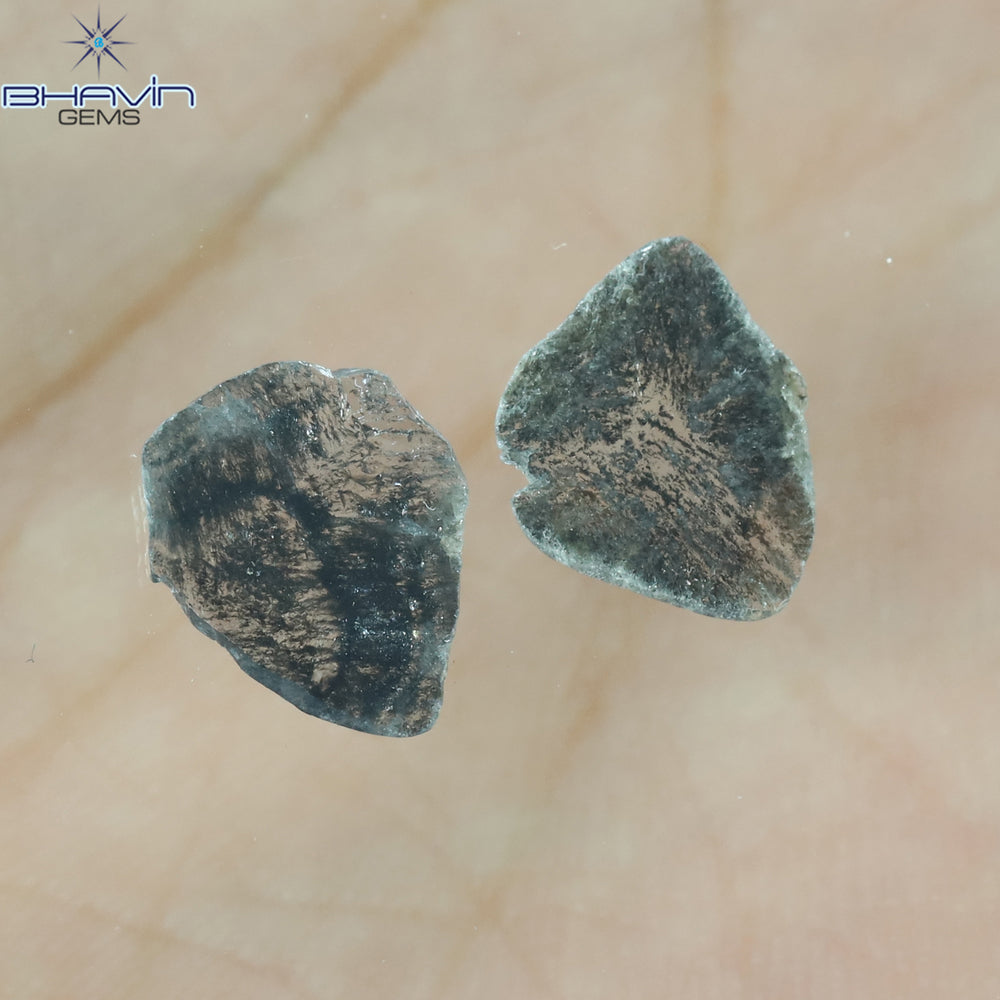 1.35 CT/2 ピース スライス形状 天然ダイヤモンド ソルト アンド ペッパー カラー I3 クラリティ (9.55 MM)