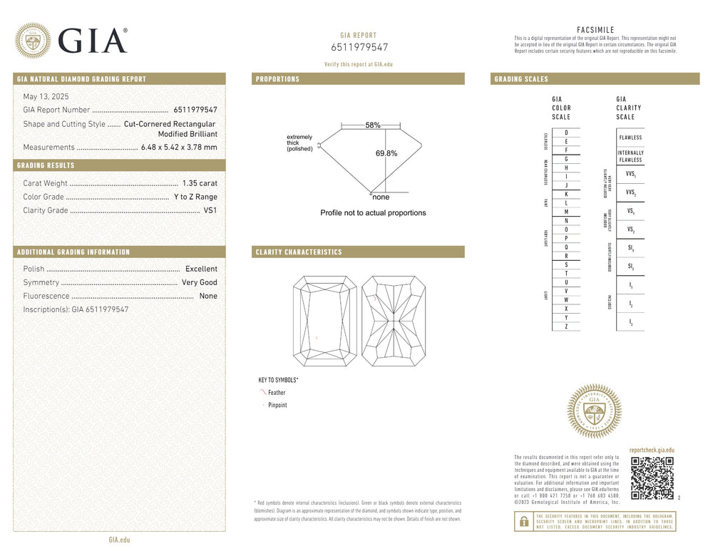 GIA Certified 1.35 CT Radiant Shape Natural Diamond Y to Z Range Color VS1 Clarity (6.48 MM)