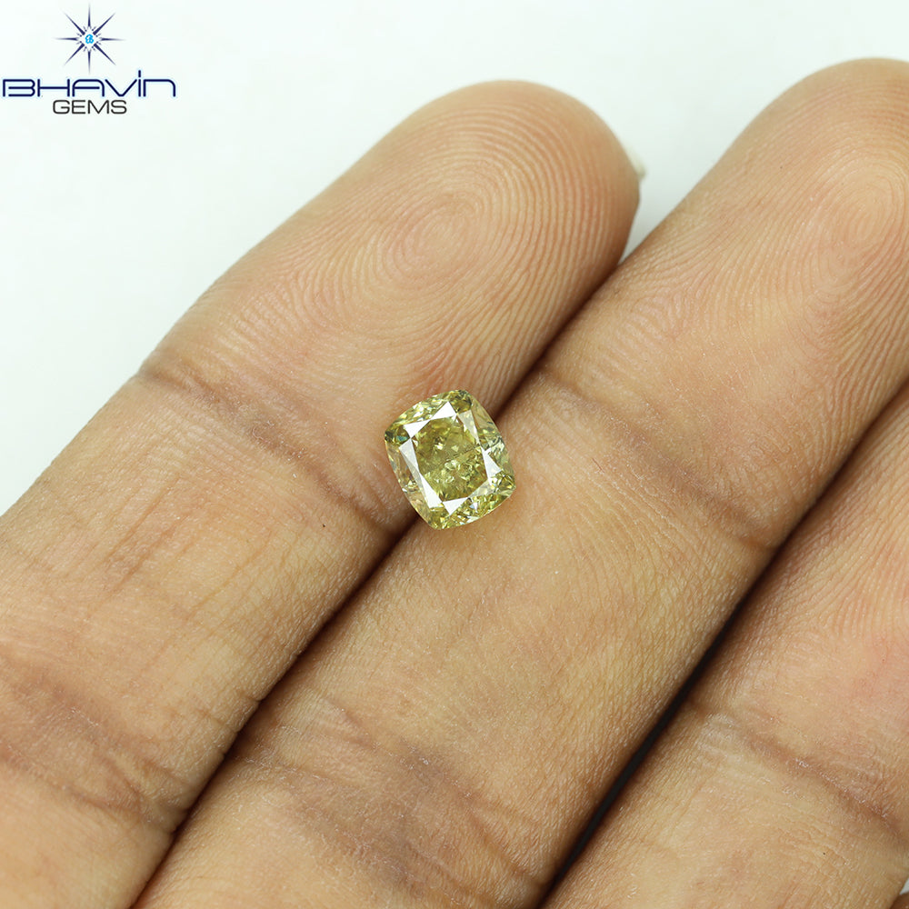 1.02 CT Cushion Diamond Brownish Greenish Yellow Color Natural Diamond VVS2 Clarity (5.92 MM)