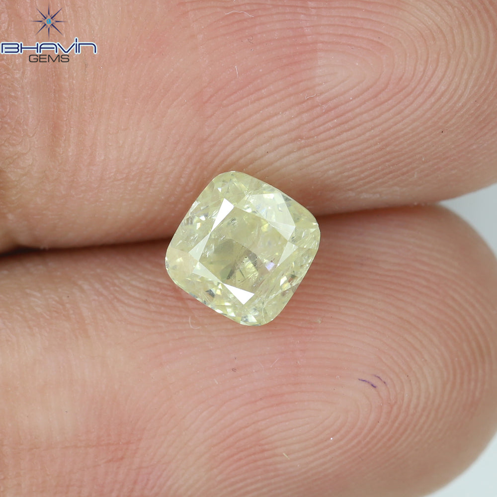 0.87 CT Cushion Shape Natural Diamond Yellow Color I3 Clarity (5.32 MM)