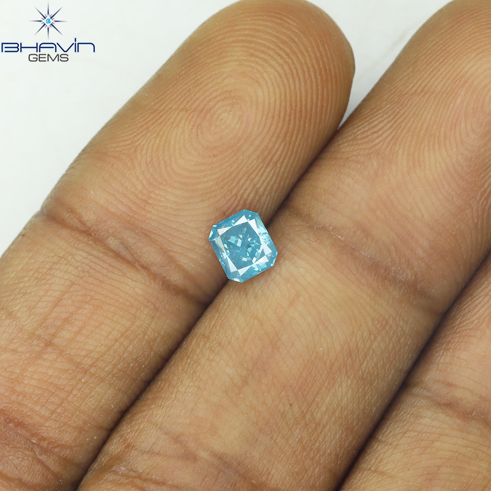 0.38 CT Radiant Diamond Blue Color Natural Diamond Clarity SI1 (4.50 MM)