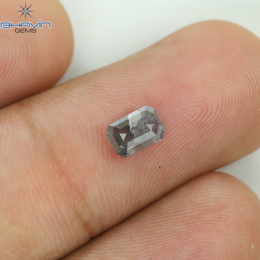 0.74 CT Emerald Shape Natural Diamond Salt And Pepper Color I3 Clarity (5.93 MM)