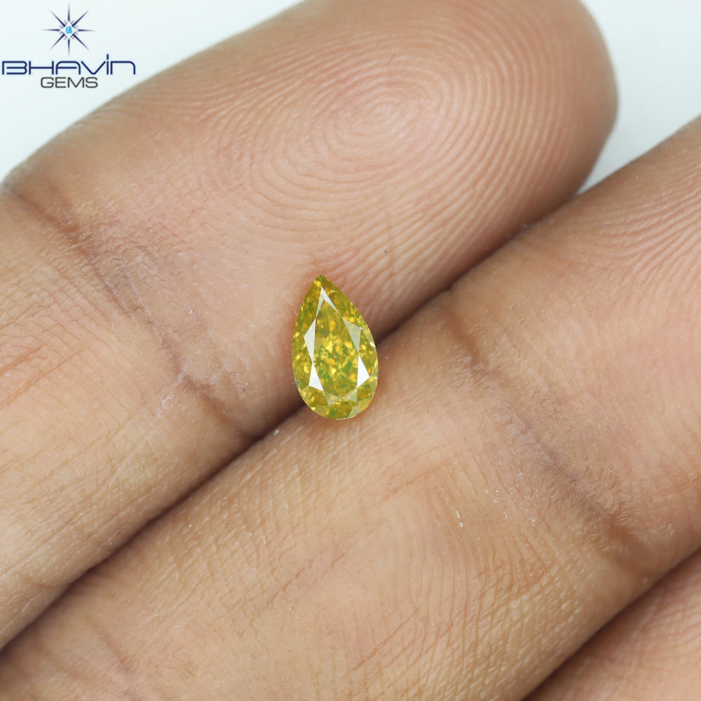 0.37 CT Pear Shape Natural Diamond Green Yellow Color VS2 Clarity (5.72 MM)