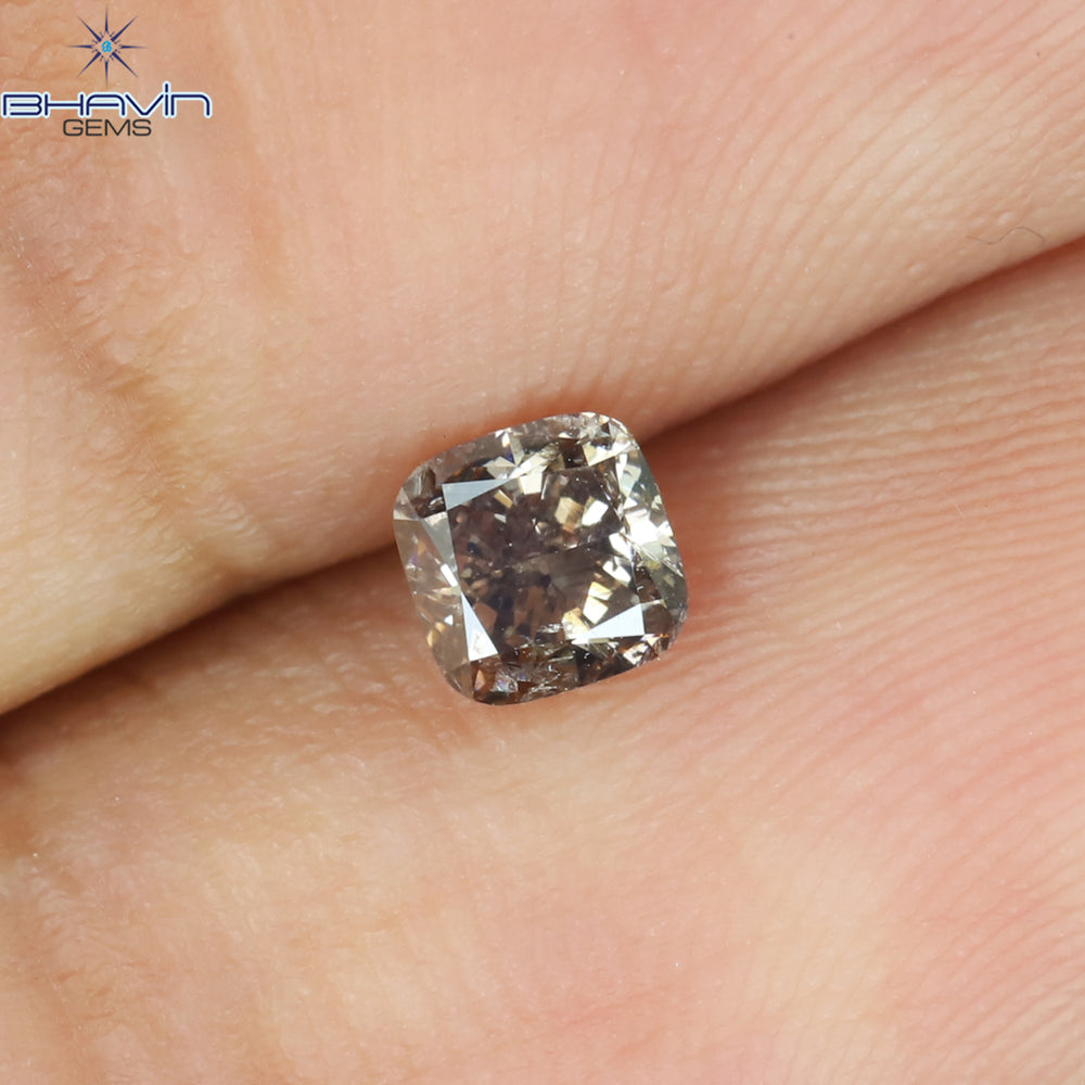 0.32 CT Cushion Shape Natural Diamond Brown Pink Color I1 Clarity (4.55 MM)