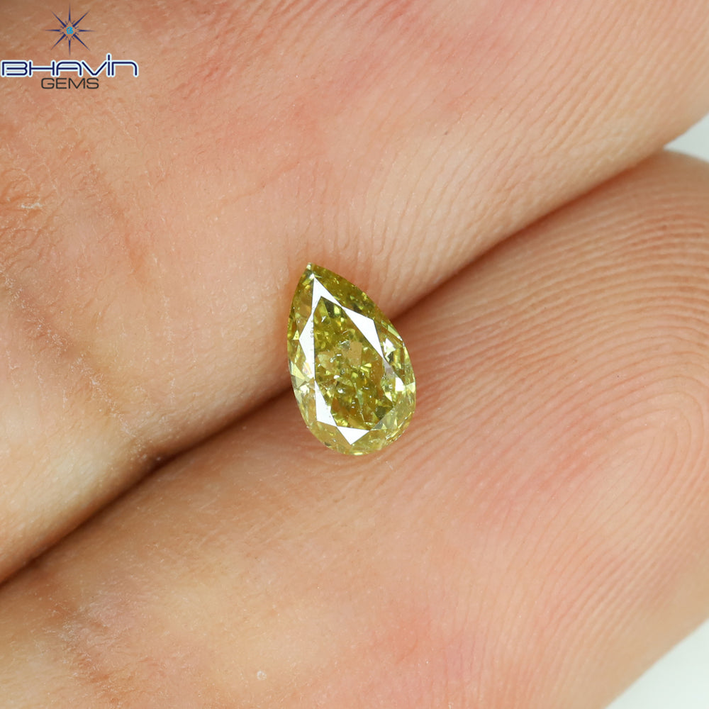 0.30 CT Pear Shape Natural Diamond Green (Chameleon) Color SI1 Clarity (5.49 MM)