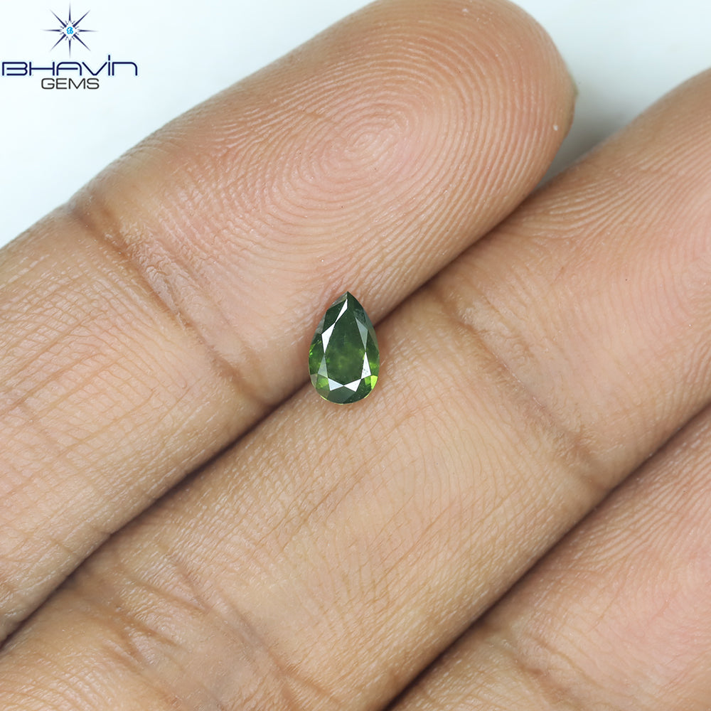 0.34 CT Pear Shape Natural Diamond Green Color SI2 Clarity (5.40 MM)
