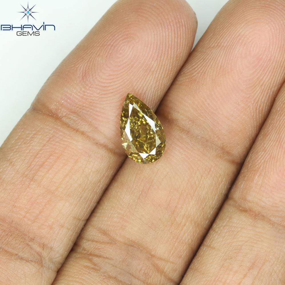 1.51 CT Pear Shape Natural Diamond Green Yellow (Chameleon) Color SI2 Clarity (9.64 MM)