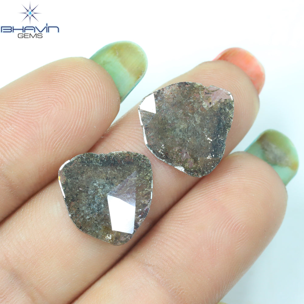 4.03 CT/2PCS Uncut Slice Shape Natural Diamond Brown Color I3 Clarity (13.50 MM)