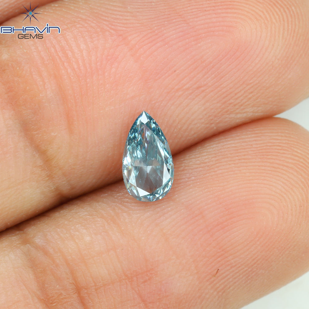 0.41 CT Pear Shape Natural Diamond Blue Color VS1 Clarity (6.56 MM)