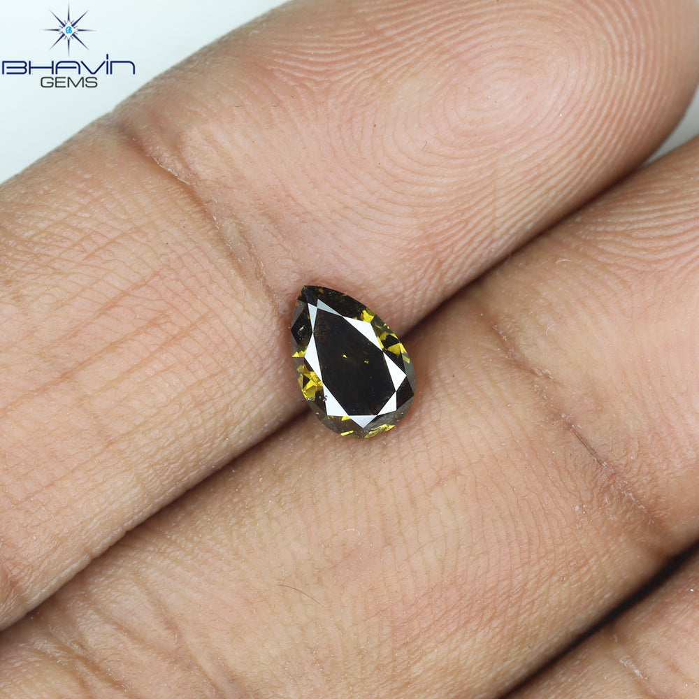 0.66 CT Pear Shape Natural Diamond Brown Color SI2 Clarity (6.68 MM)