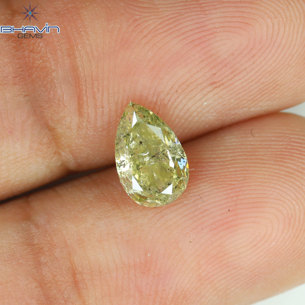 1.01 CT Pear Shape Natural Diamond Greenish Yellow Color I2 Clarity (7.80 MM)