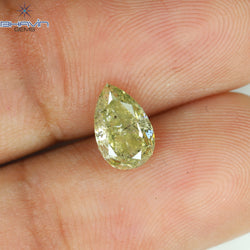 1.01 CT Pear Shape Natural Diamond Greenish Yellow Color I2 Clarity (7.80 MM)