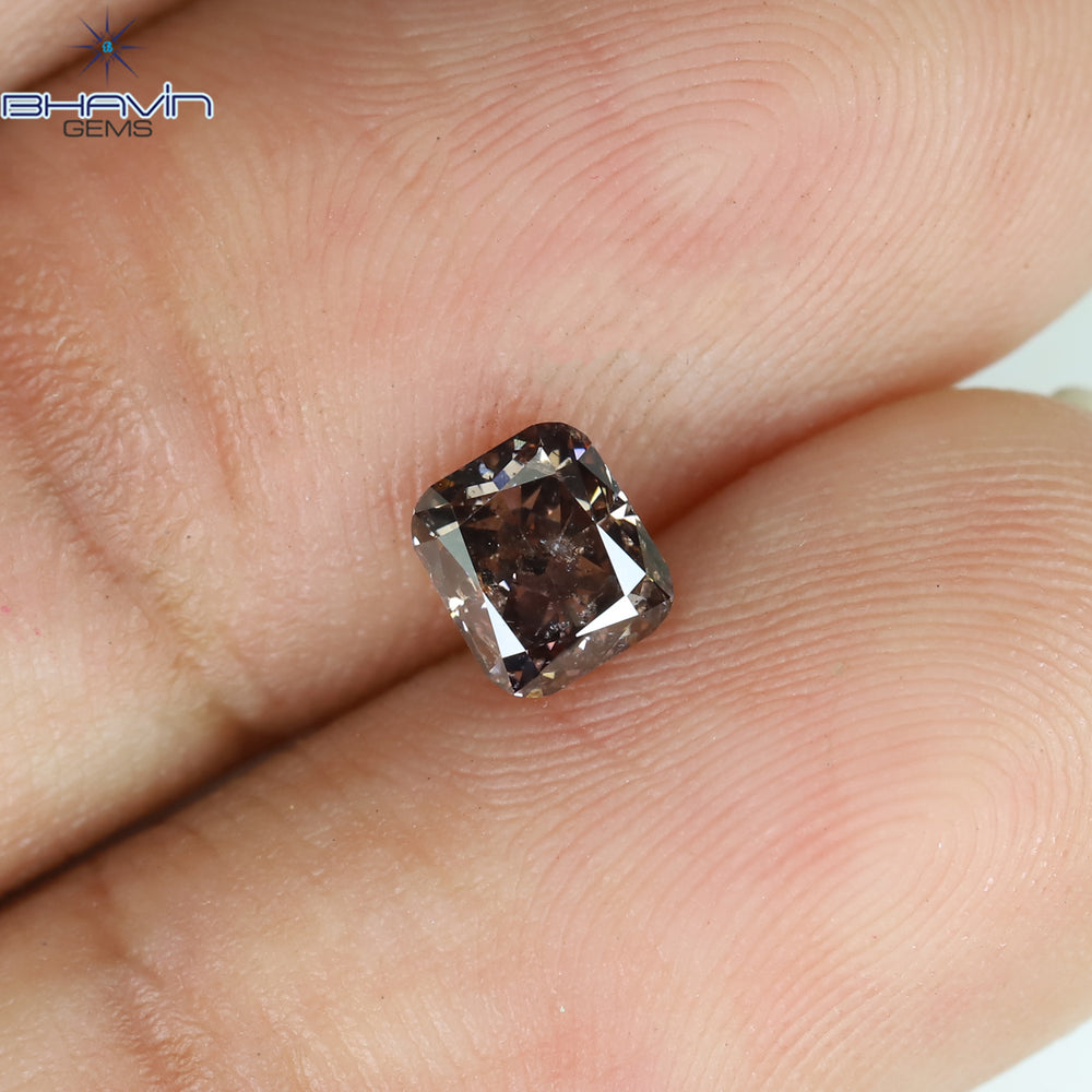 0.58 CT Cushion Shape Natural Diamond Brown Pink Color I2 Clarity (4.80 MM)