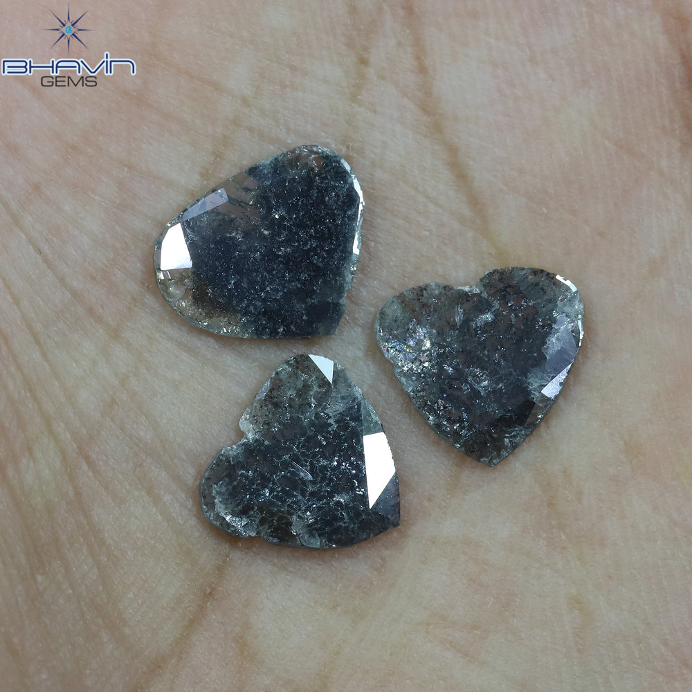 3.48 CT/3 Pcs Slice Shape Natural Diamond Salt And Pepper Color I3 Clarity (9.75 MM)