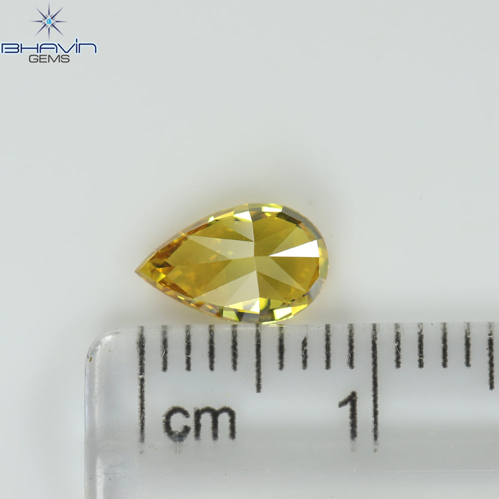 GIA Certified 1.07 CT Pear Diamond Enhanced Orange-Yellow Color (8.35 MM)