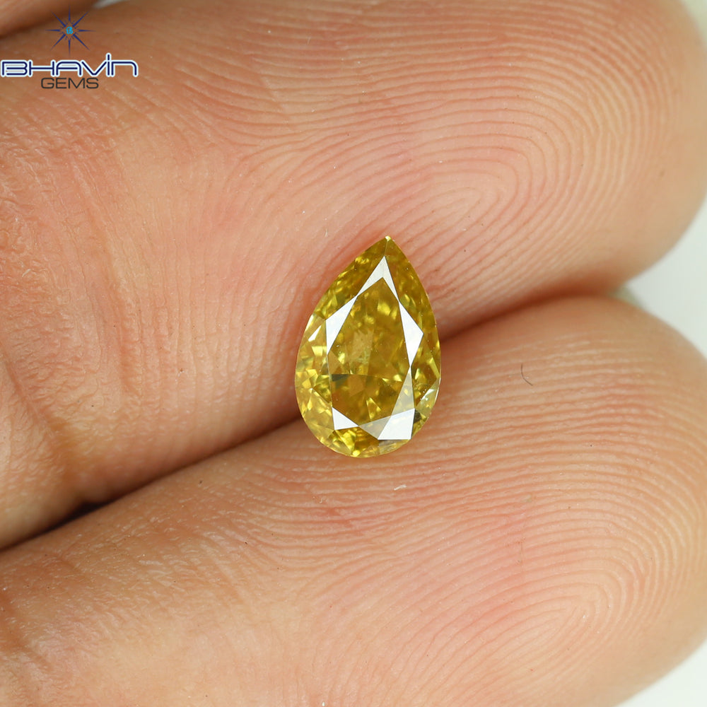 0.59 CT Pear Shape Natural Diamond Orange Color SI1 Clarity (6.78 MM)