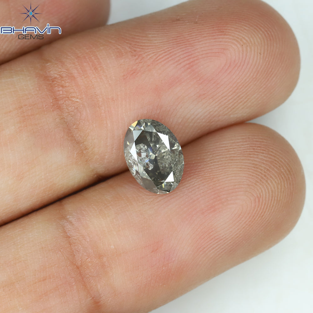 0.99 CT Oval Shape Natural Diamond Grey Color I2 Clarity (7.52 MM)
