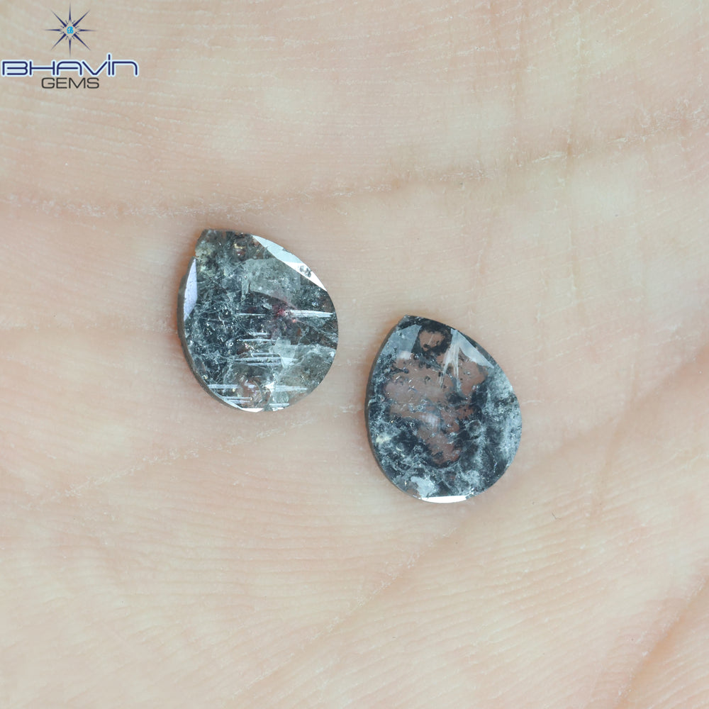 1.33 CT/2 Pcs Slice Shape Natural Diamond Salt And Pepper Color I3 Clarity (9.12 MM)