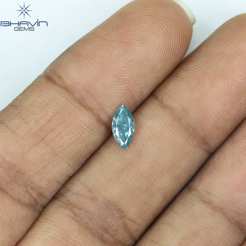 0.36 CT マーキス シェイプ ナチュラル ダイヤモンド グリーンがかったブルー カラー SI1 クラリティ (6.85 MM)