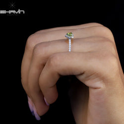 Heart Diamond Natural Diamond Ring Green Color Gold Ring Engagement Ring