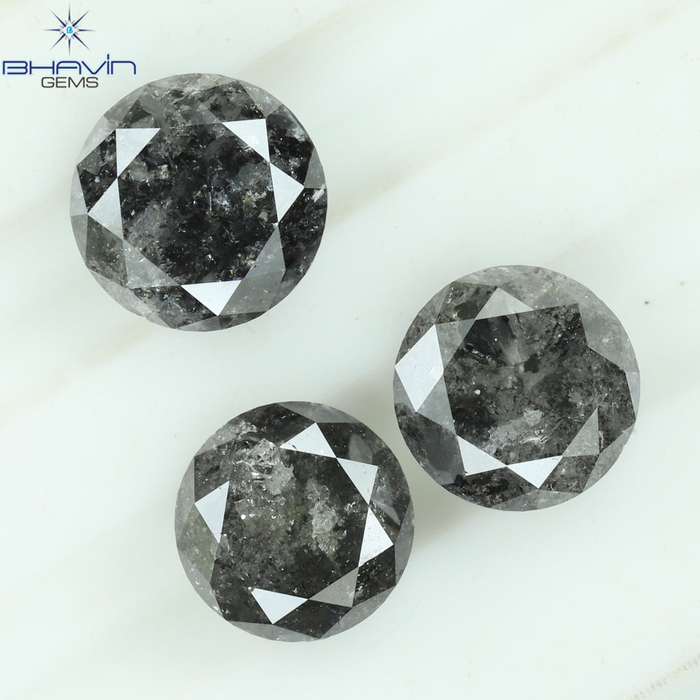 2.37 CT/3 Pcs Round Shape Natural Loose Diamond Salt And pepper Color I3 Clarity (5.60 MM)