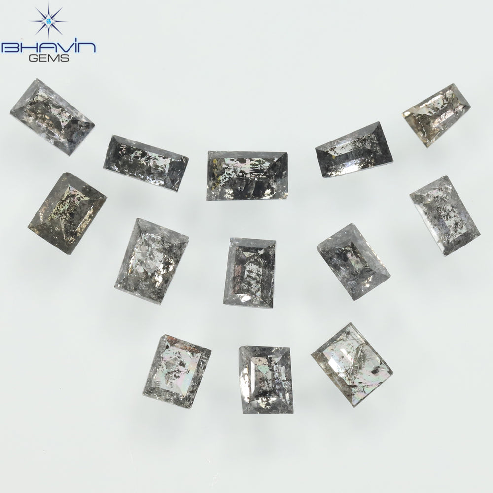 0.83 CT/13 Pcs Square Baguette Shape Natural Diamond Salt And Pepper Color I3 Clarity (3.10 MM)