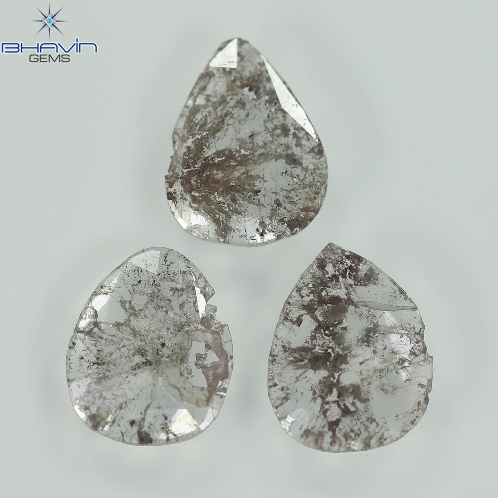 1.27 CT/3 Pcs Slice Shape Natural Diamond Salt And Pepper Color I3 Clarity (8.02 MM)