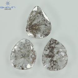 1.27 CT/3 Pcs Slice Shape Natural Diamond Salt And Pepper Color I3 Clarity (8.02 MM)