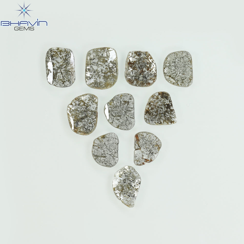 2.23 CT/7 ピース スライス形状 天然ダイヤモンド ソルト アンド ペッパー カラー I3 クラリティ (9.06 MM)
