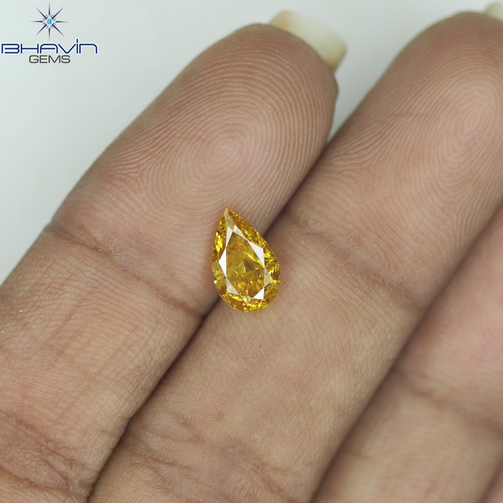 GIA Certified 1.07 CT Pear Diamond Enhanced Orange-Yellow Color (8.35 MM)