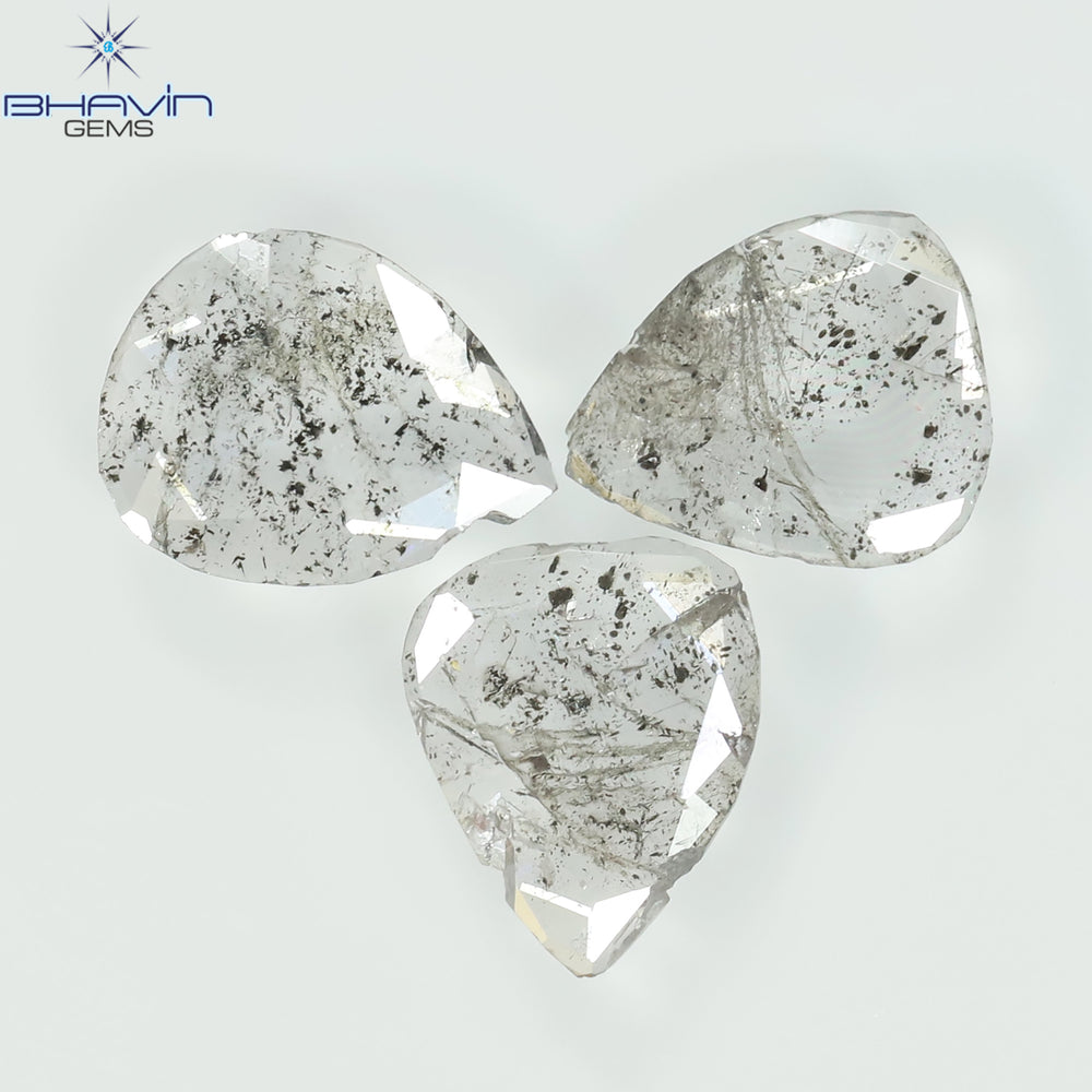 1.35 CT/2 ピース スライス形状 天然ダイヤモンド ソルト アンド ペッパー カラー I3 クラリティ (9.55 MM)