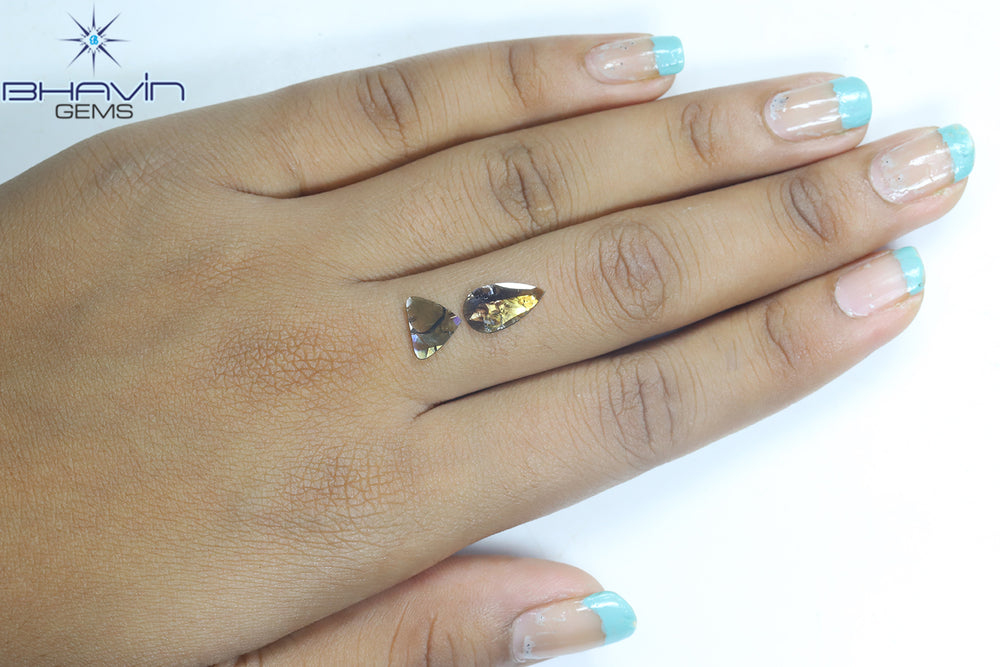 1.26 CT/2 Pcs Slice Shape Natural Diamond Brown Color I3 Clarity (11.95 MM)