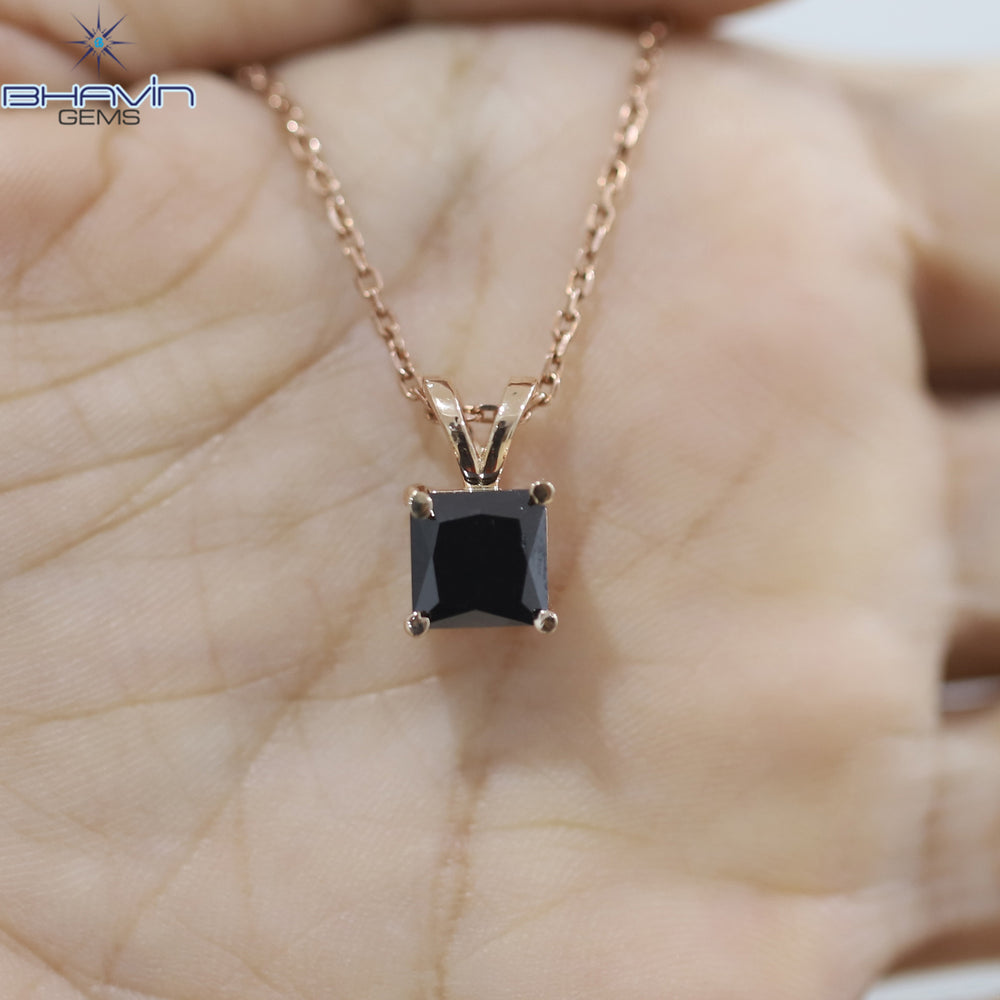 Diamond Pendant-Earring Princess Diamond Black Diamond Yellow Gold Bridal Necklace